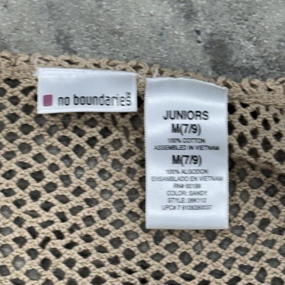 No Boundaries Juniors M 7/9 Lace Crochet Tie Front Crop Long Sleeve Cardigan - Picture 5 of 6